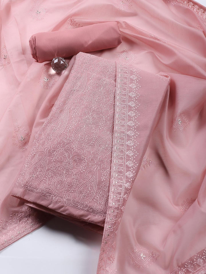 Embroidered Chanderi Unstitched Suit With Dupatta