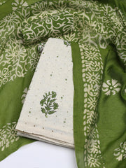 Schiffli Embroidery Cotton Blend Unstitched Suit With Dupatta