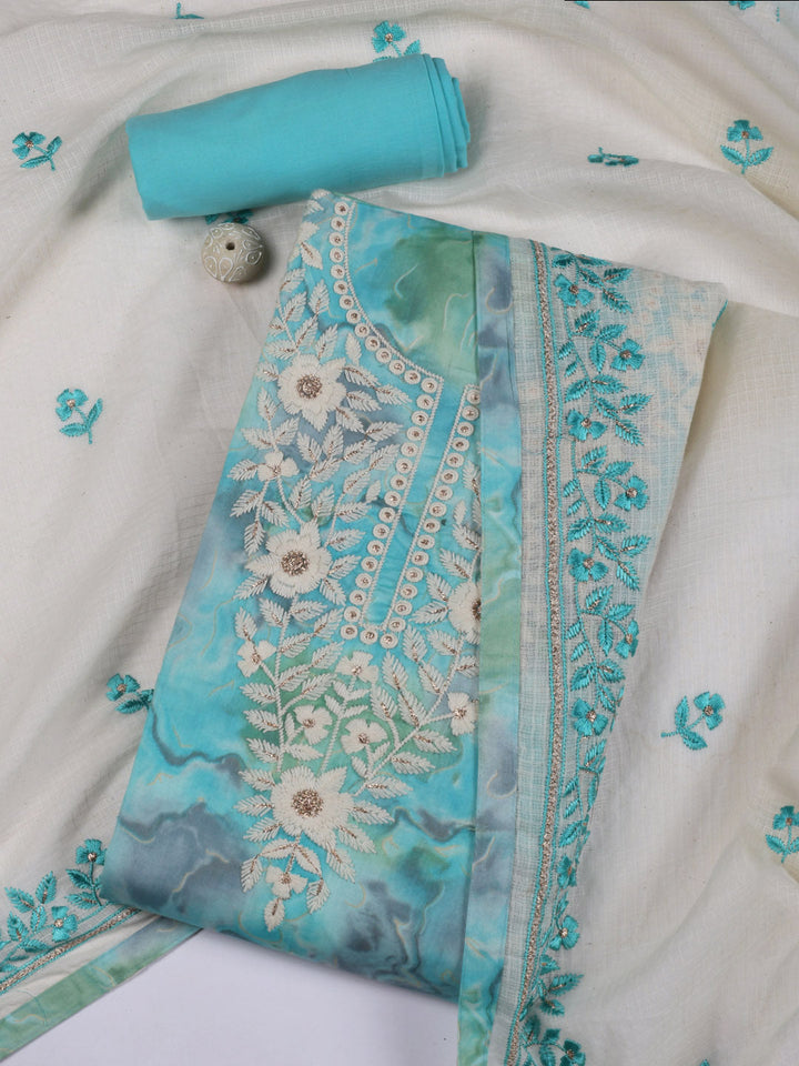 Neck Embroidered Cotton Blend Unstitched Suit Piece With Dupatta