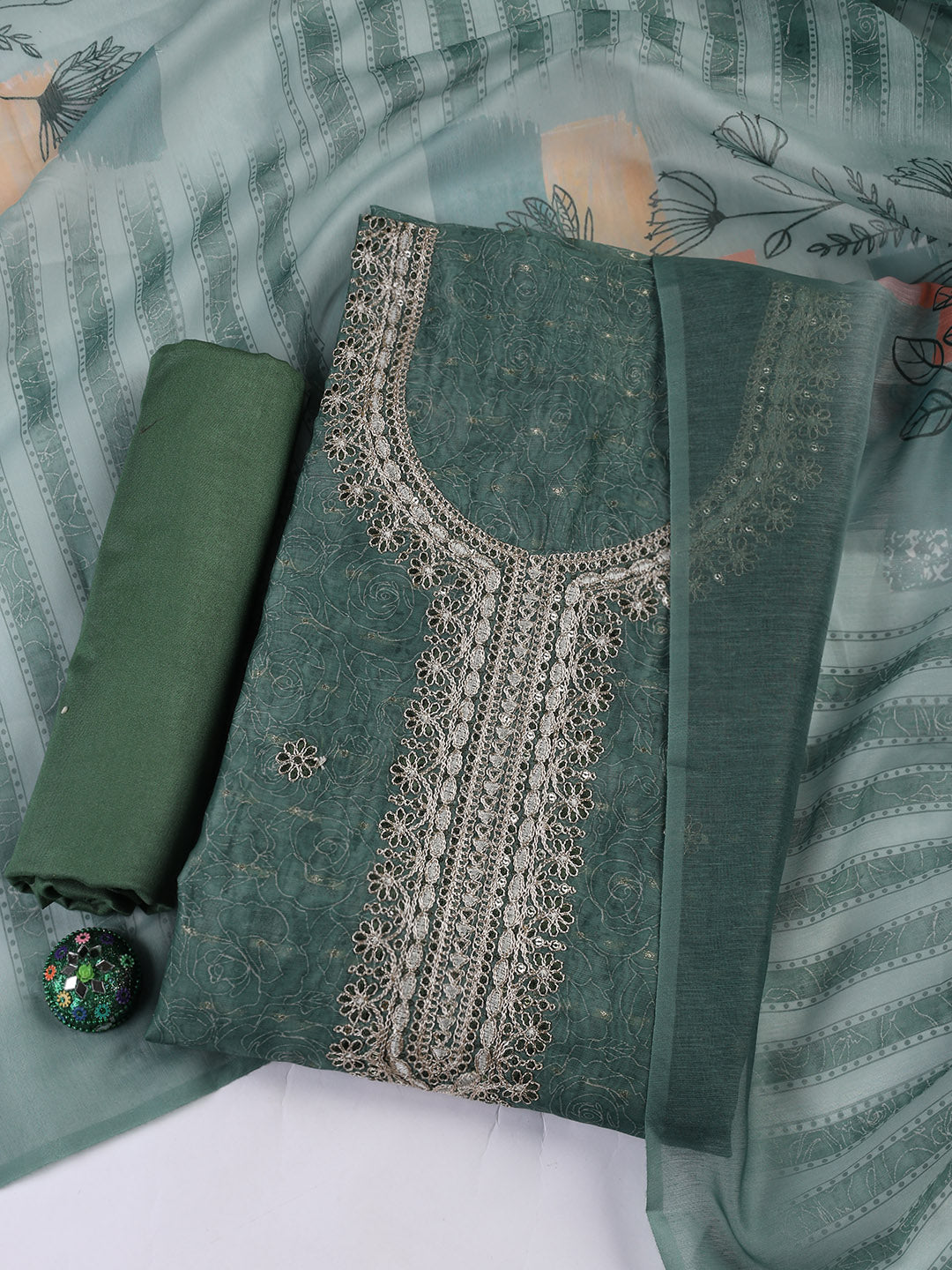Neck Embroidery Chanderi Unstitched Suit With Dupatta