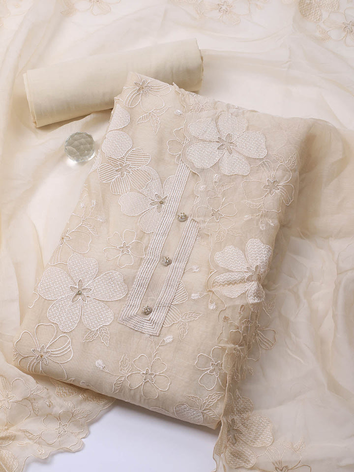Embroidered Chanderi Unstitched Suit With Dupatta