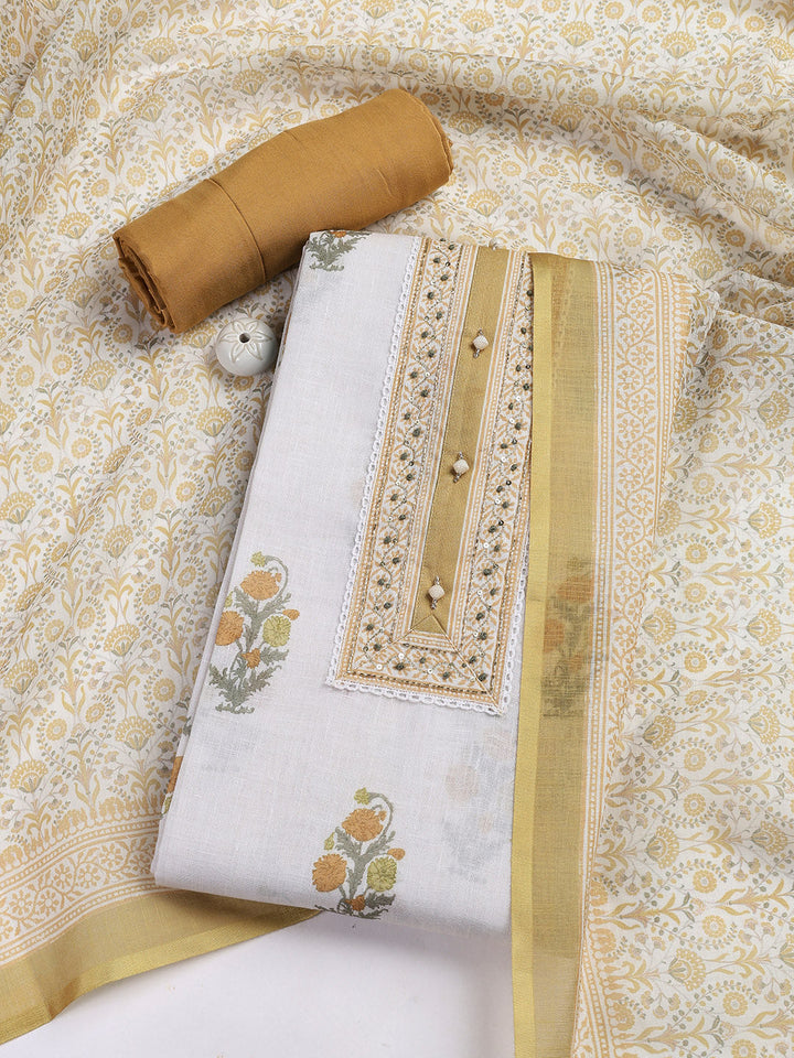 Printed Linen Unstitched Suit With Dupatta