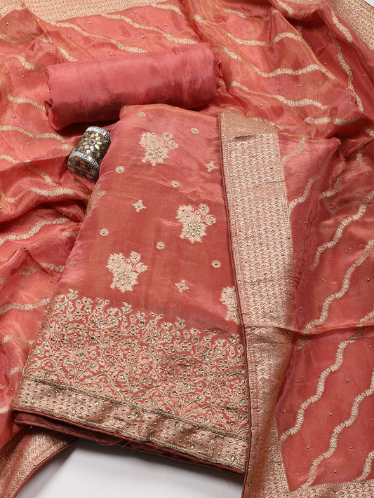 Woven Tissue Unstitched Suit Piece With Dupatta