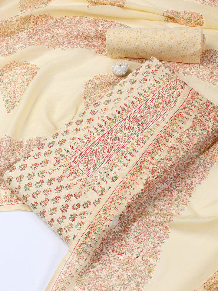Neck Work Cotton Blend Unstitched Suit With Dupatta