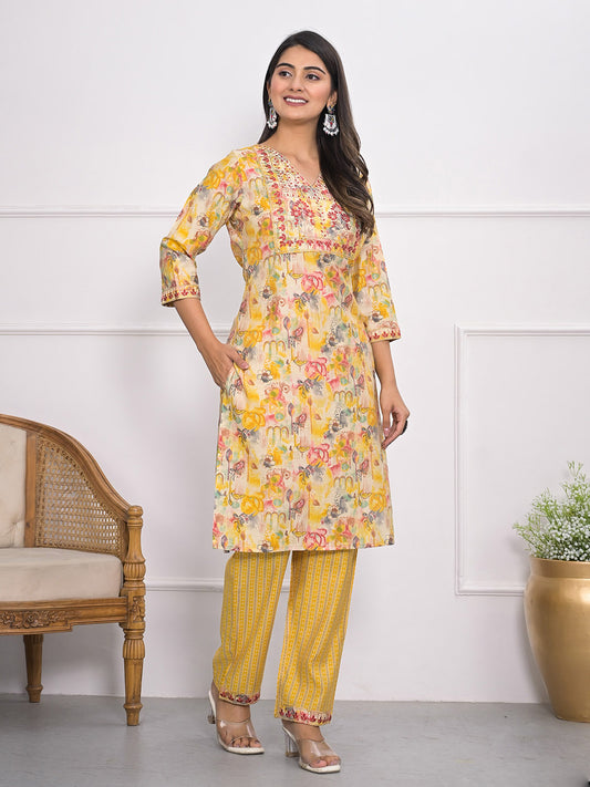 Printed Muslin Kurta With Pants