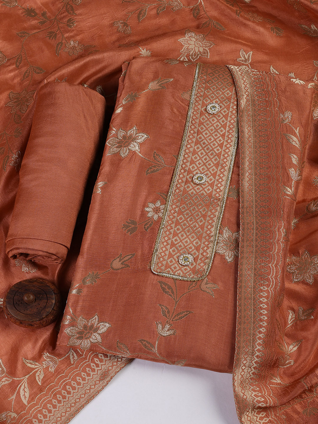 Embroidery Chanderi Unstitched Suit With Dupatta