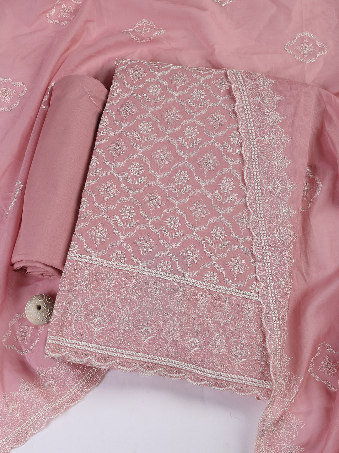 Embroidered Cotton Blend Unstitched Suit Piece With Dupatta