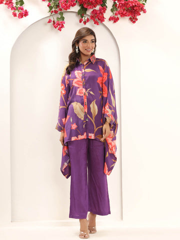 Floral Printed Muslin Kaftan Kurti With Pants