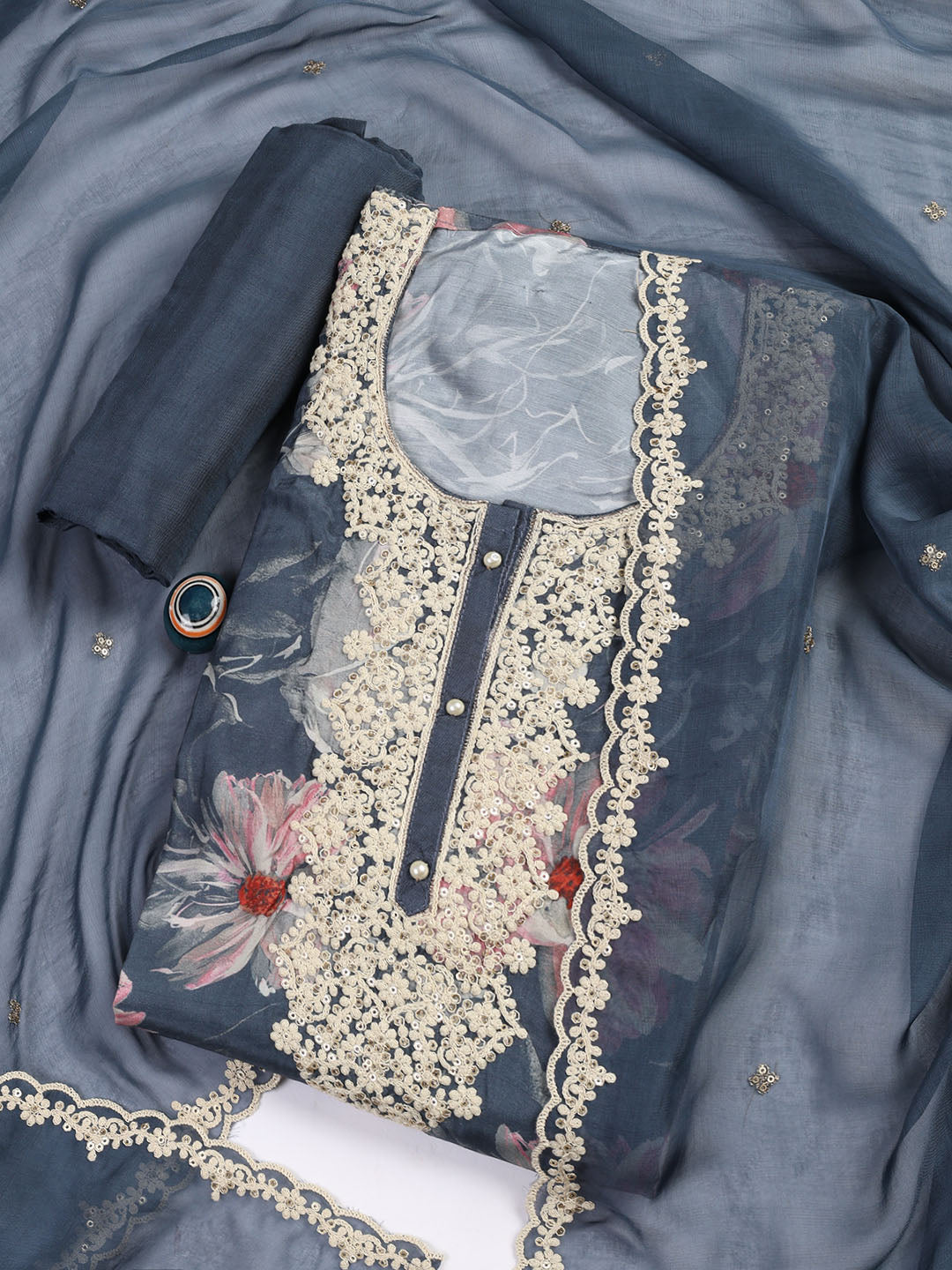 Embroidered Muslin Unstitched Suit With Dupatta