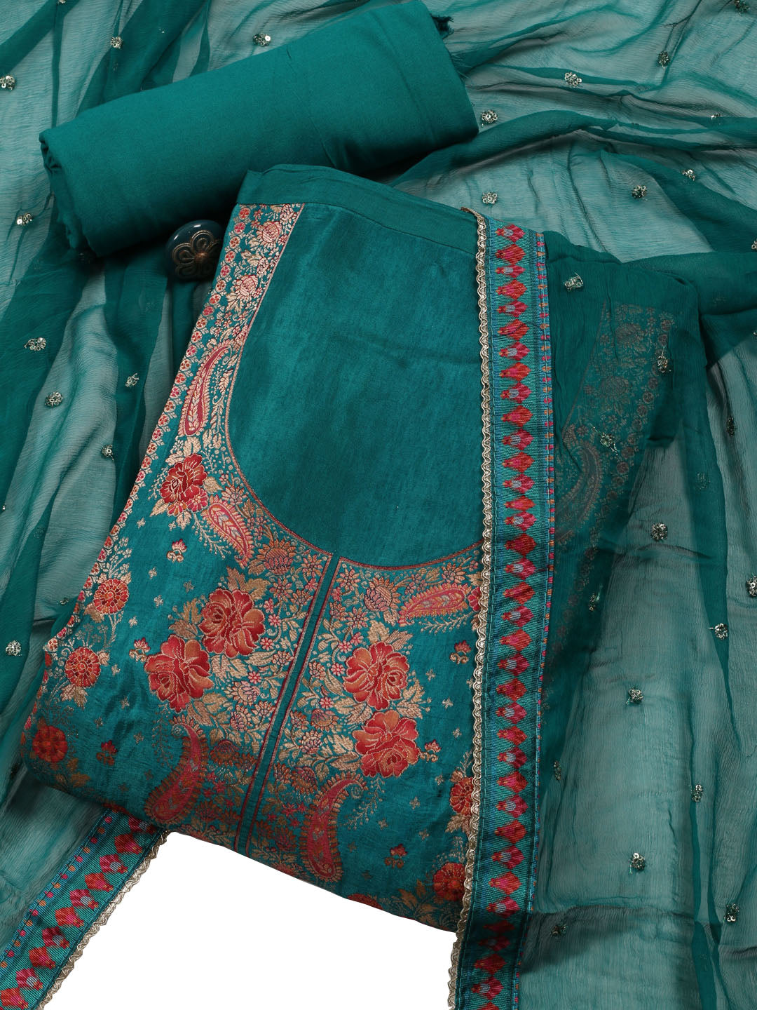 Neck Embroidered Handloom Unstitched Suit With Dupatta