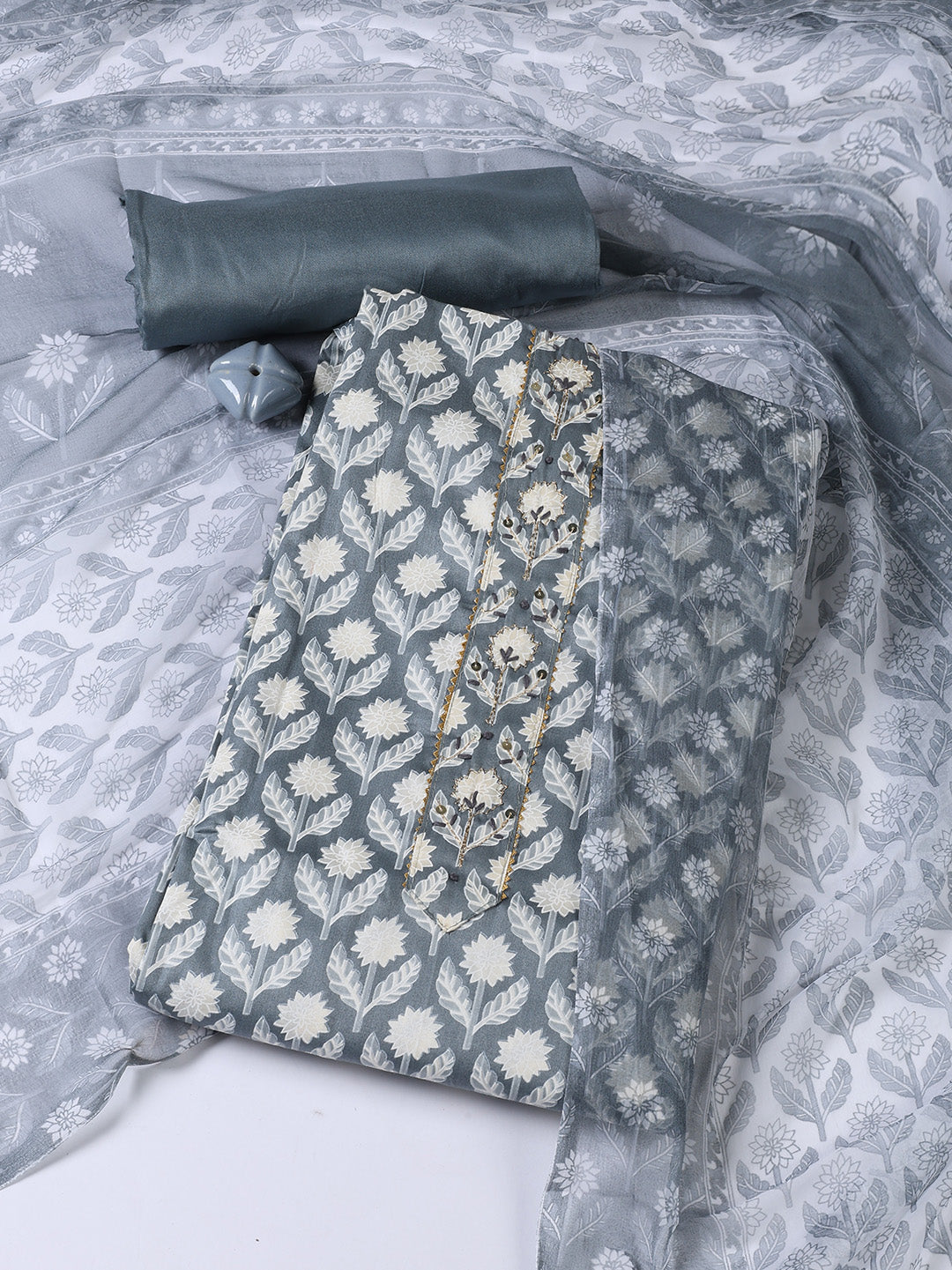 Printed Cotton Blend Unstitched Suit With Dupatta