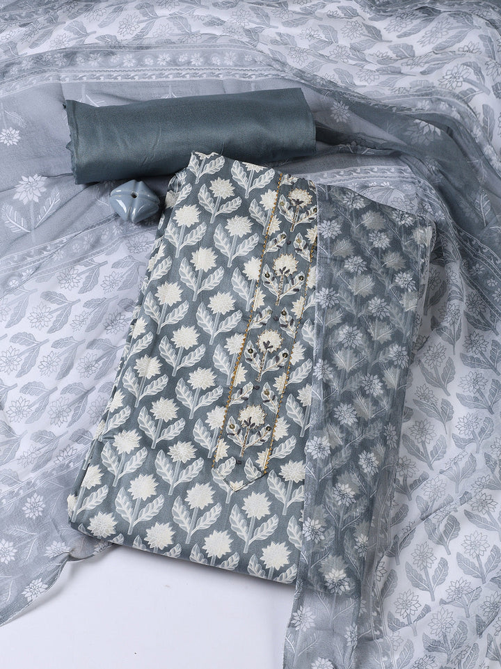 Printed Cotton Blend Unstitched Suit With Dupatta