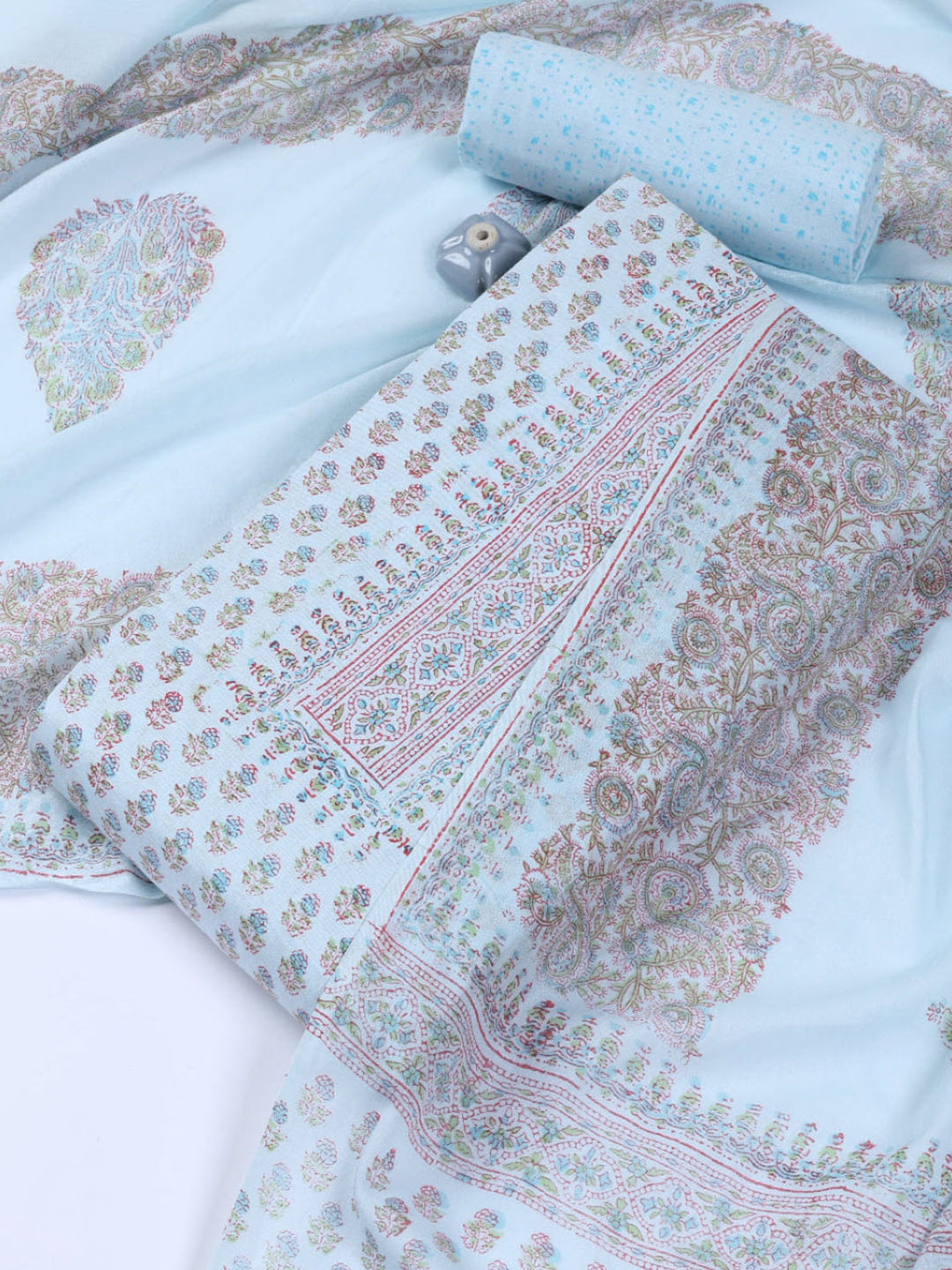Neck Work Cotton Blend Unstitched Suit With Dupatta