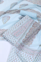Neck Work Cotton Blend Unstitched Suit With Dupatta