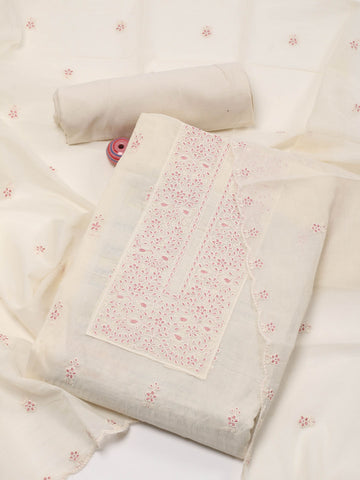 Neck Embroidered Cotton Unstitched Suit Piece With Dupatta