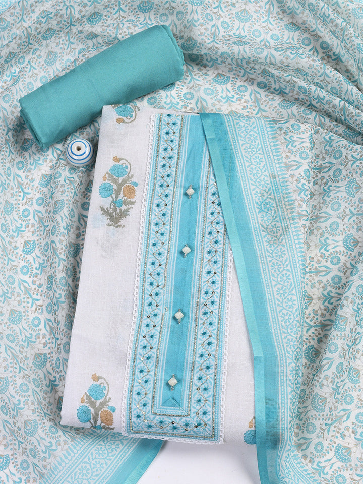 Printed Linen Unstitched Suit With Dupatta