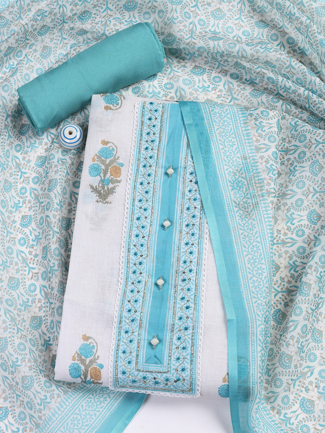 Printed Linen Unstitched Suit With Dupatta
