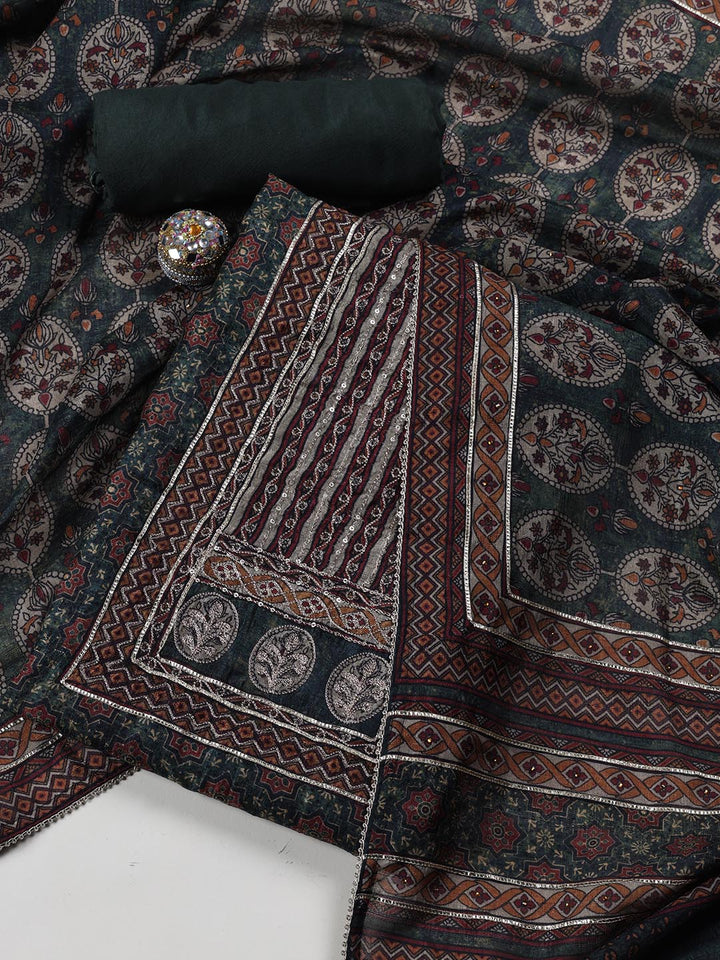 Neck Embroidery Tussar Unstitched Suit Piece With Dupatta