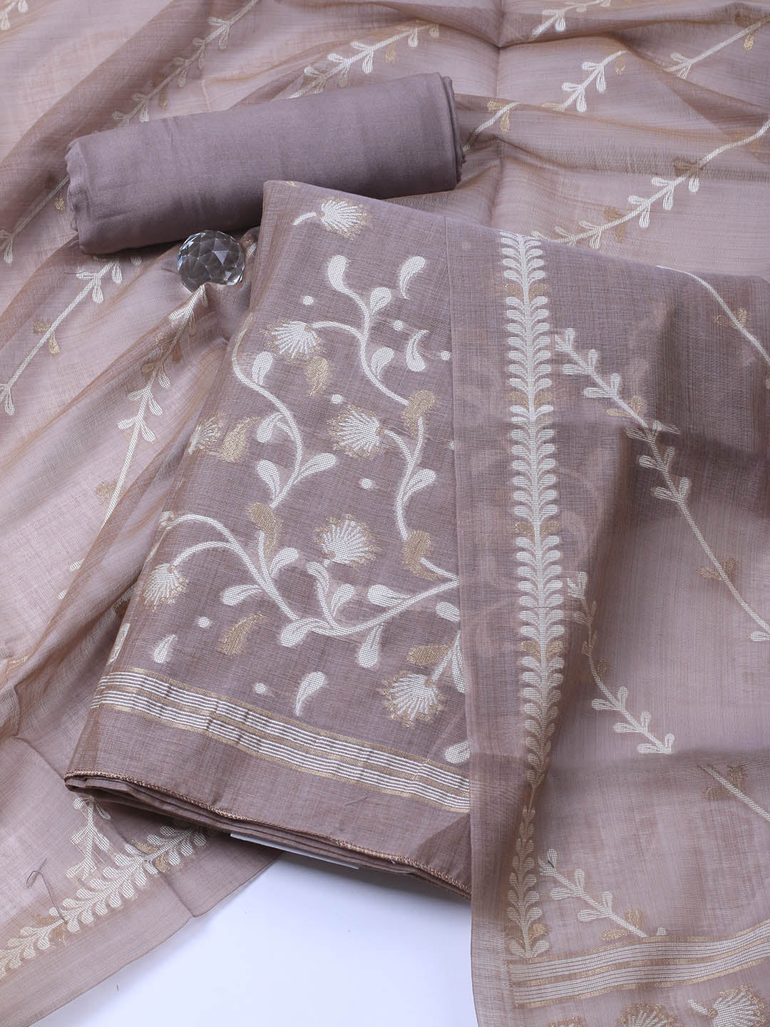 Neck Embroidery Chanderi Unstitched Suit With Dupatta
