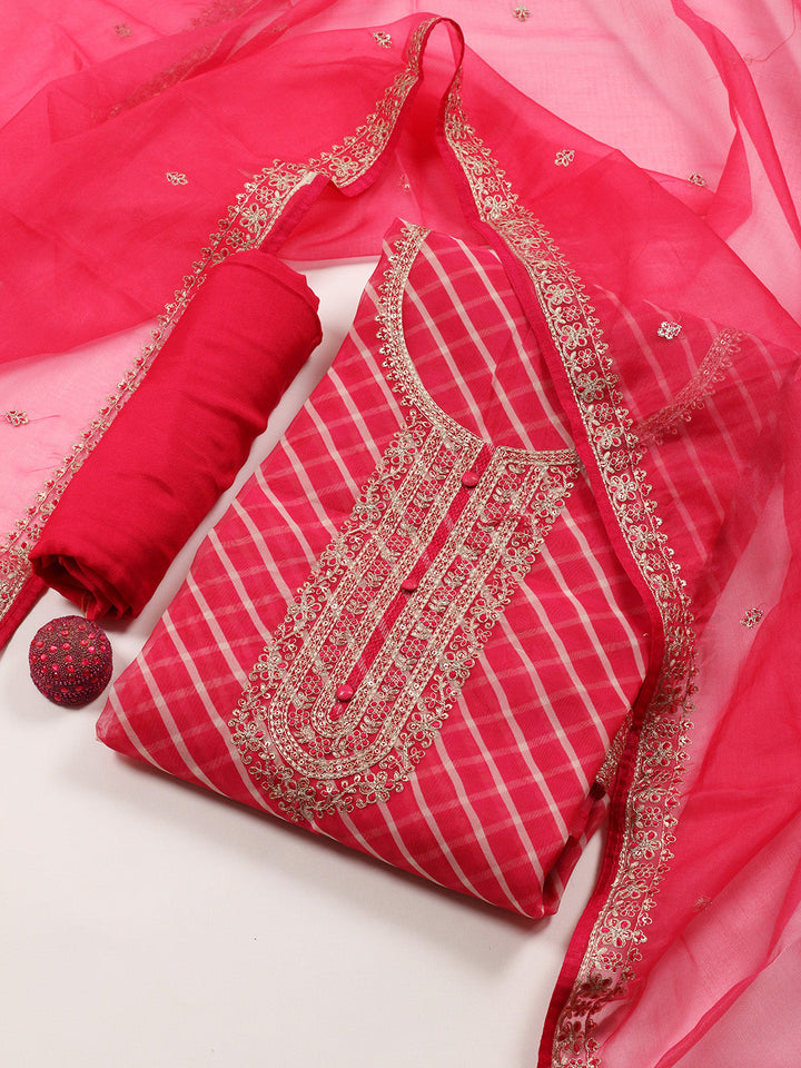 Neck Embroidered Organza Unstitched Suit With Dupatta