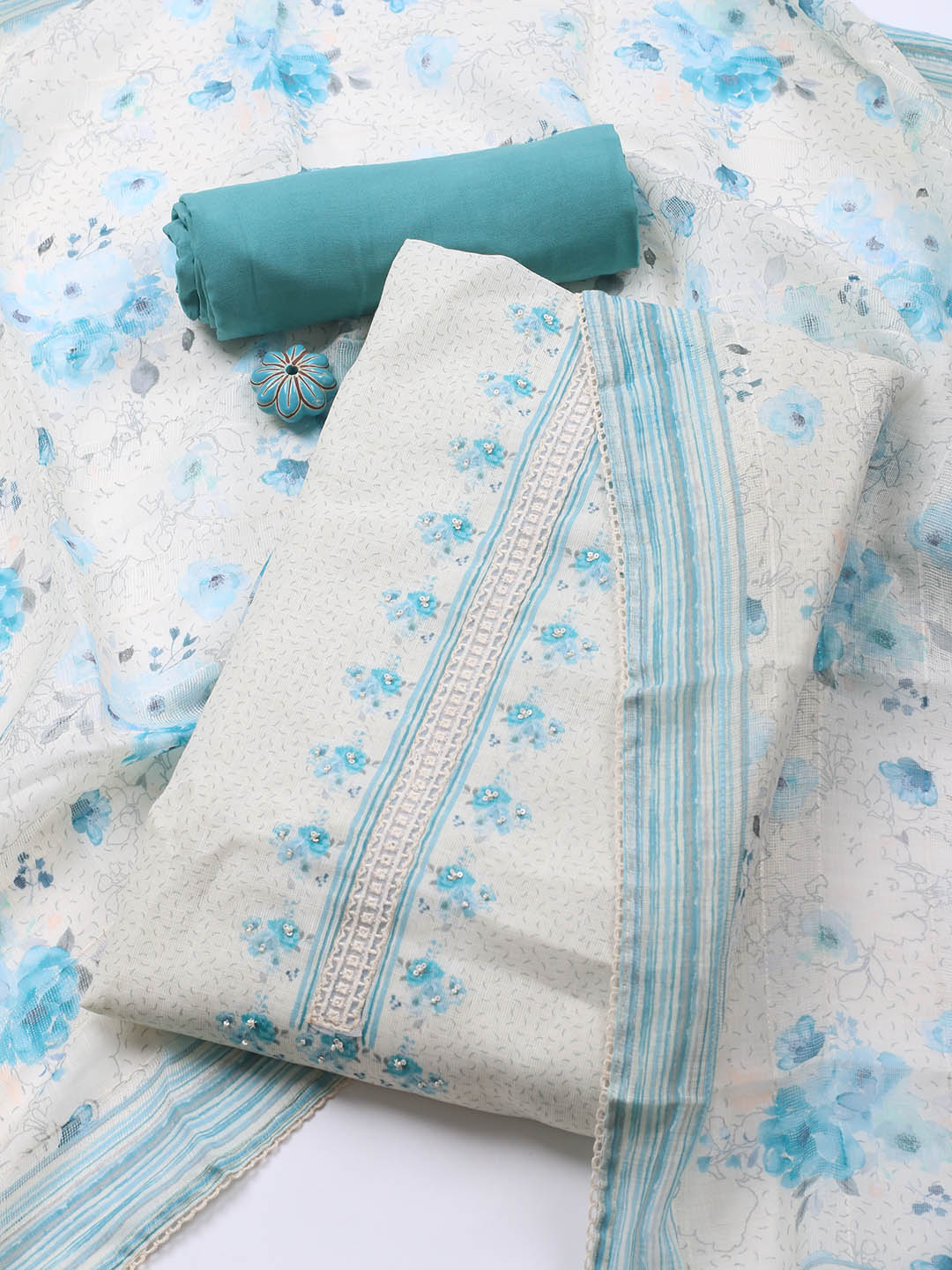 Printed Cotton Blend Unstitched Suit With Dupatta