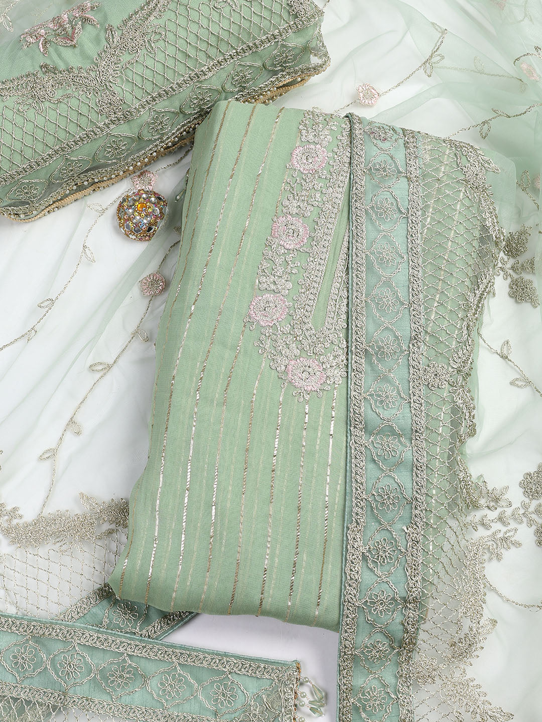 Embroidered Georgette Unstitched Suit Piece With Dupatta