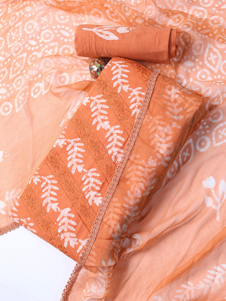 Printed Cotton Blend Unstitched Suit With Dupatta