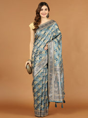 Stone Work Satin Embroidery Saree