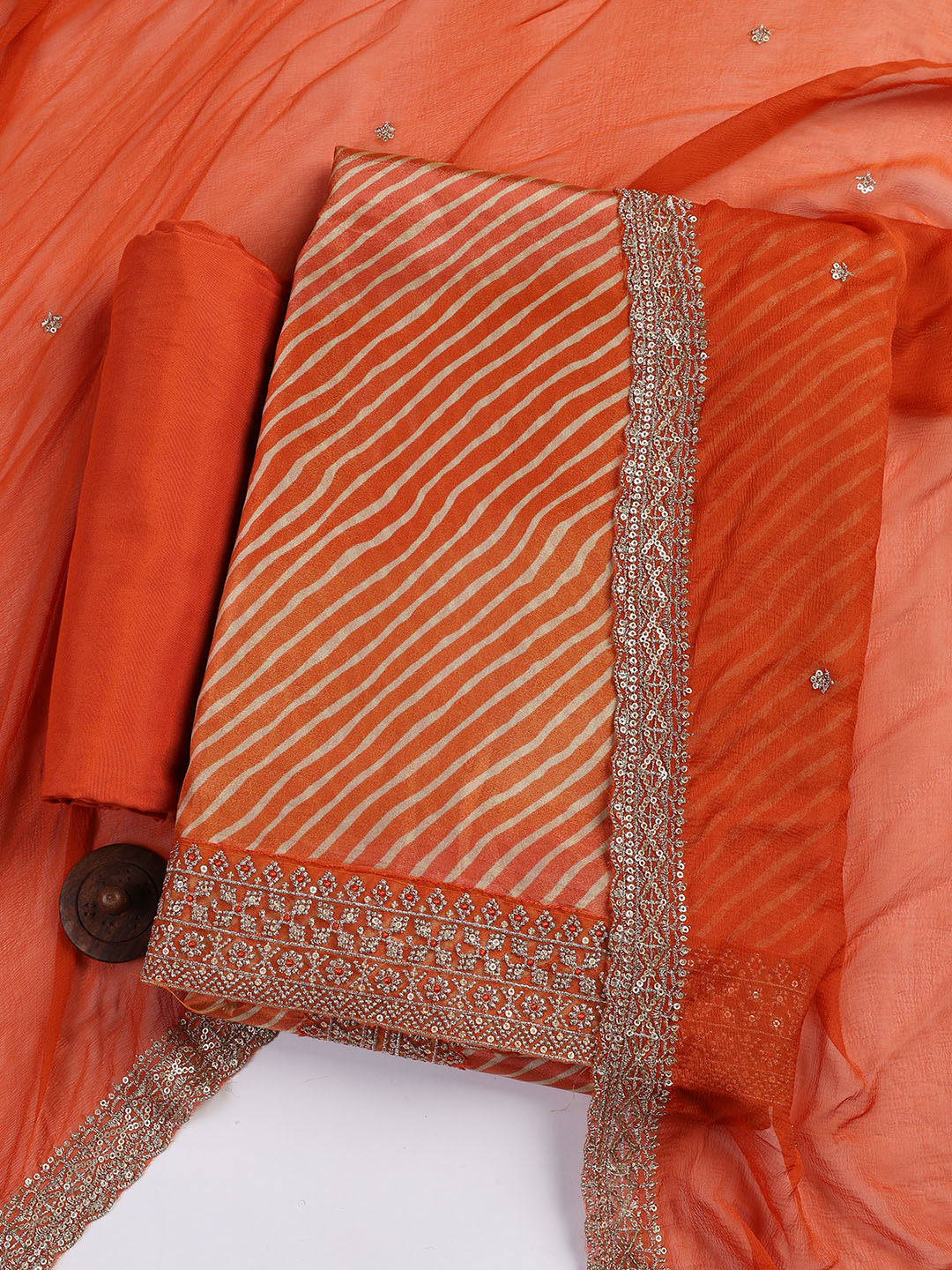 Patch Neck Art Silk Unstitched Suit With Dupatta