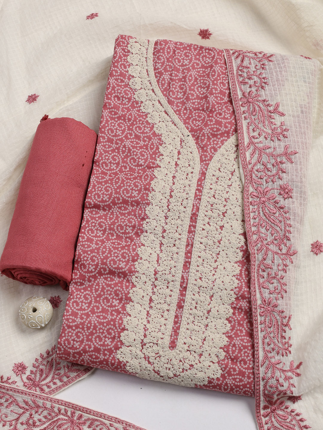 Embroidered Cotton Blend Unstitched Suit Piece With Dupatta