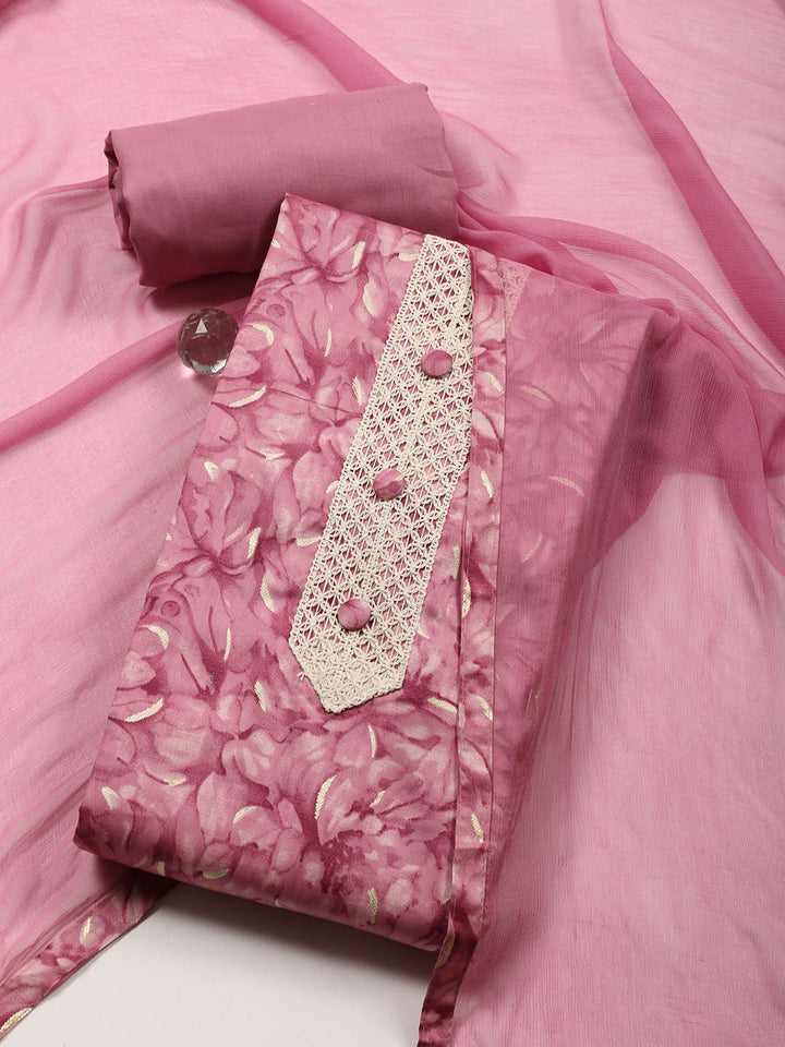 Neck Patti Cotton Blend Unstitched Suit With Dupatta