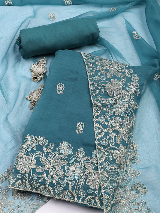 Embroidered Organza Unstitched Suit With Dupatta