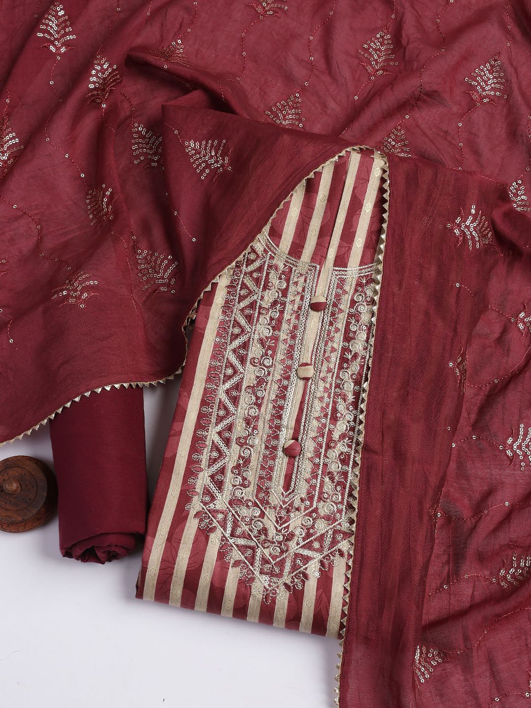 Neck Embroidered Cotton Blend Unstitched Suit Piece With Dupatta