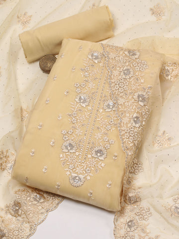 Neck Embroidered Organza Unstitched Suit With Dupatta