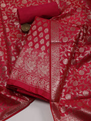 Woven Banarasi Chanderi Unstitched Suit With Dupatta