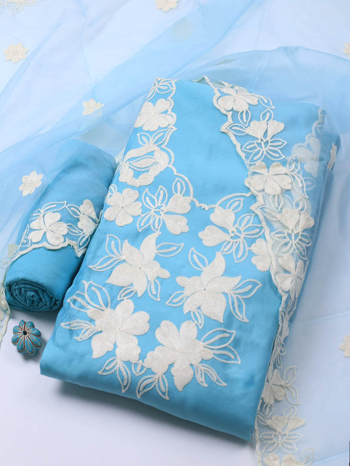 Neck Embroidery Chanderi Unstitched Suit With Dupatta