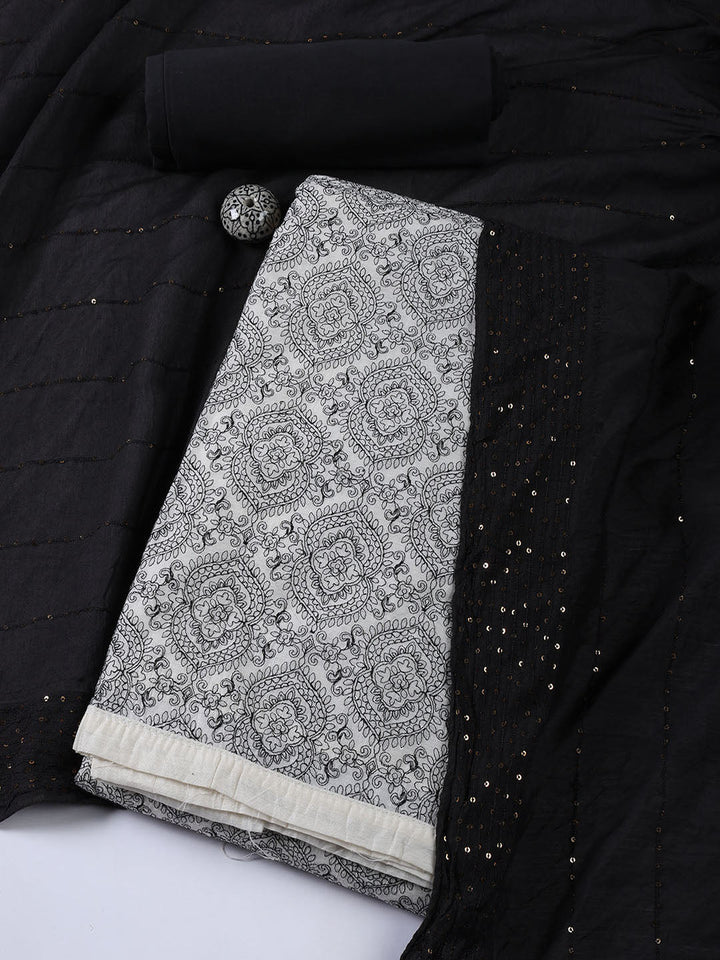 Embroidery Chanderi Unstitched Suit With Dupatta