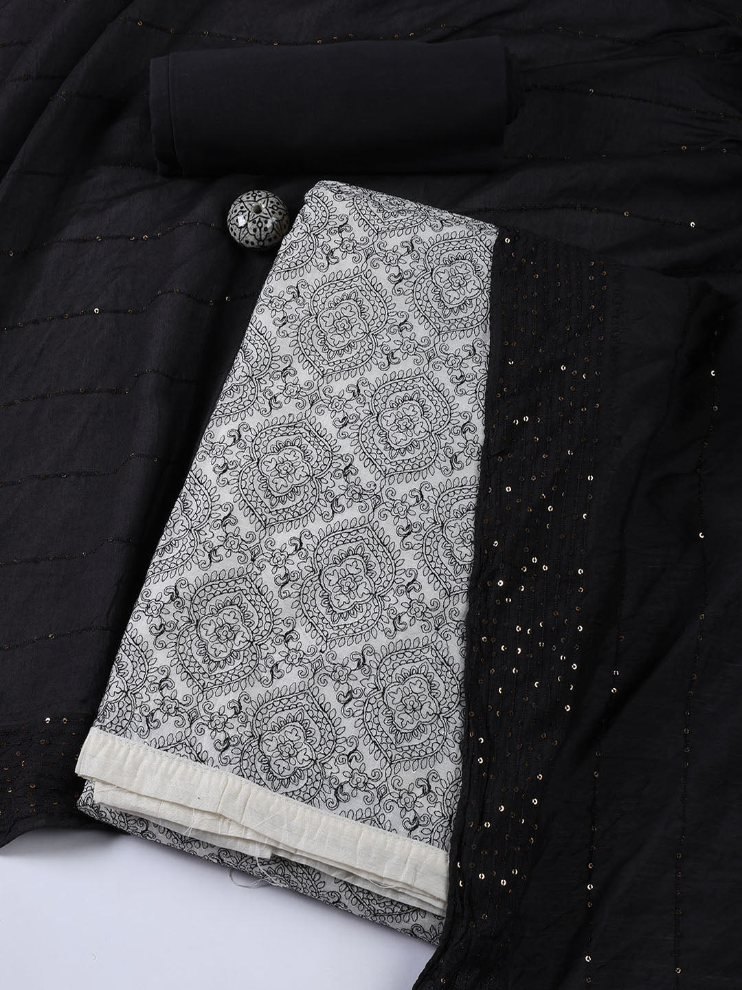 Embroidery Chanderi Unstitched Suit With Dupatta