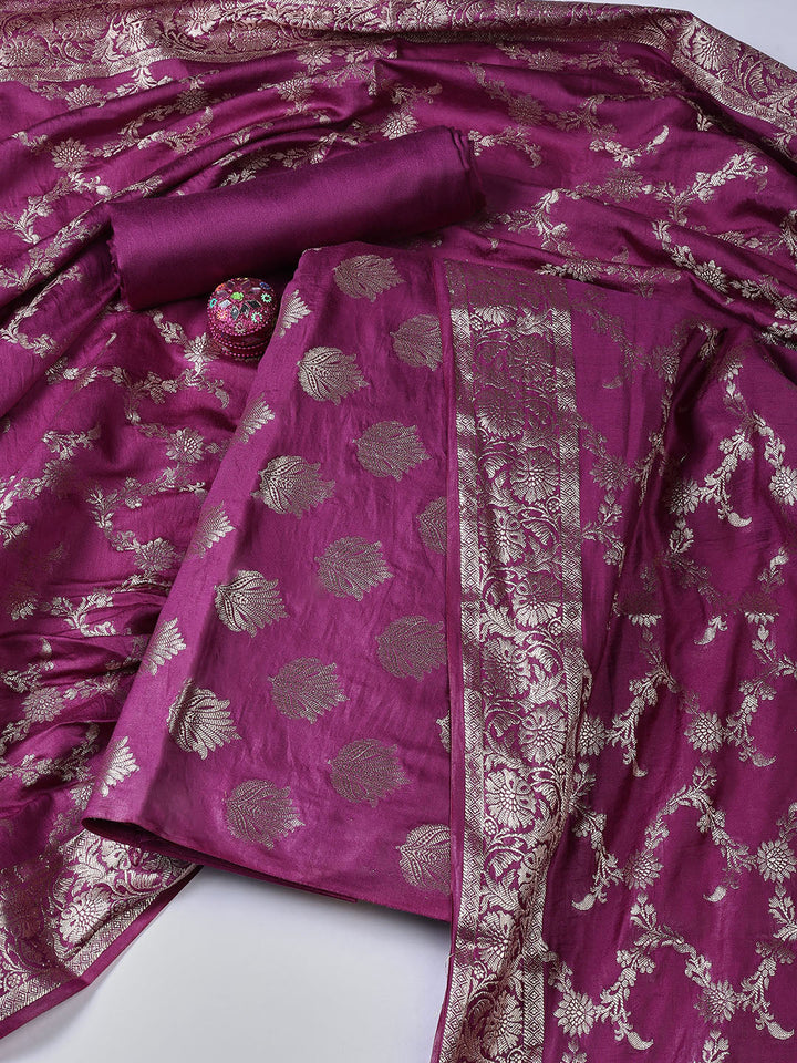 Woven Chanderi Unstitched Suit With Dupatta
