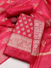 Woven Banarasi Chanderi Unstitched Suit With Dupatta