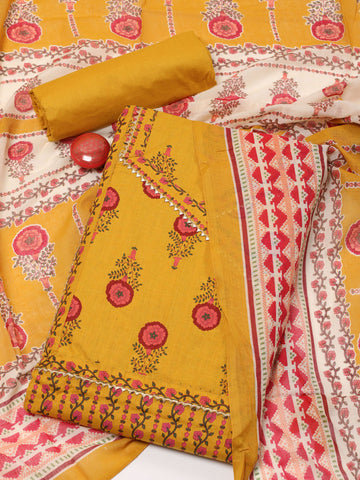 Printed Cotton Unstitched Suit With Dupatta