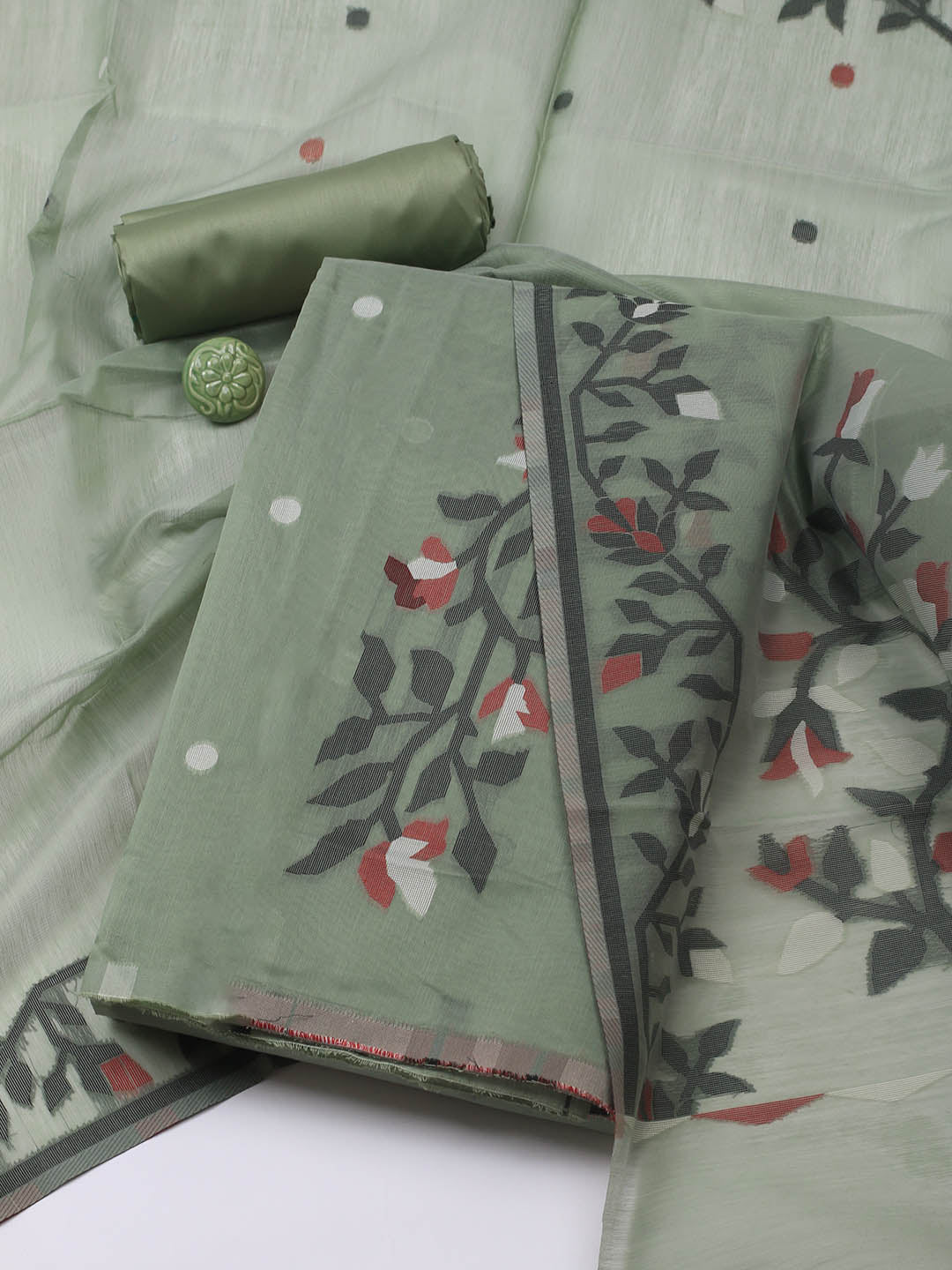 Jamdani Chanderi Unstitched Suit Piece With Dupatta