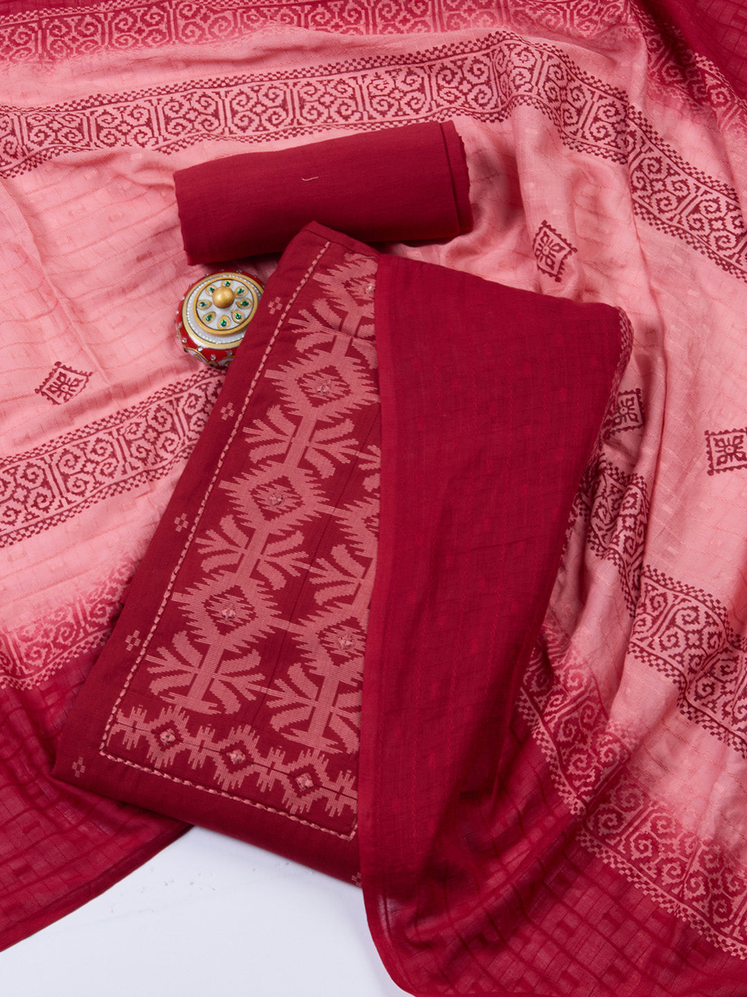 Printed Cotton Blend Unstitched Suit Piece With Dupatta