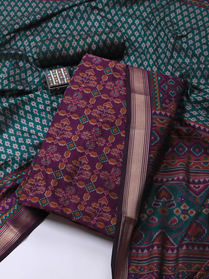 Art Silk Unstitched Suit Piece With Dupatta