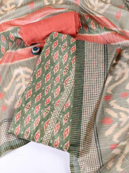 Kantha Work Chanderi Unstitched Suit With Dupatta