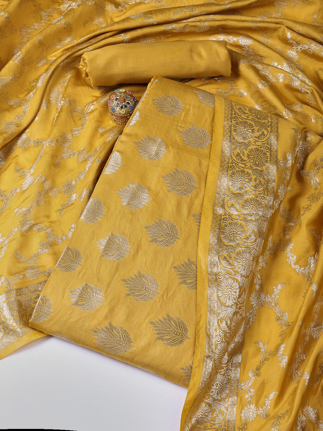 Woven Chanderi Unstitched Suit With Dupatta