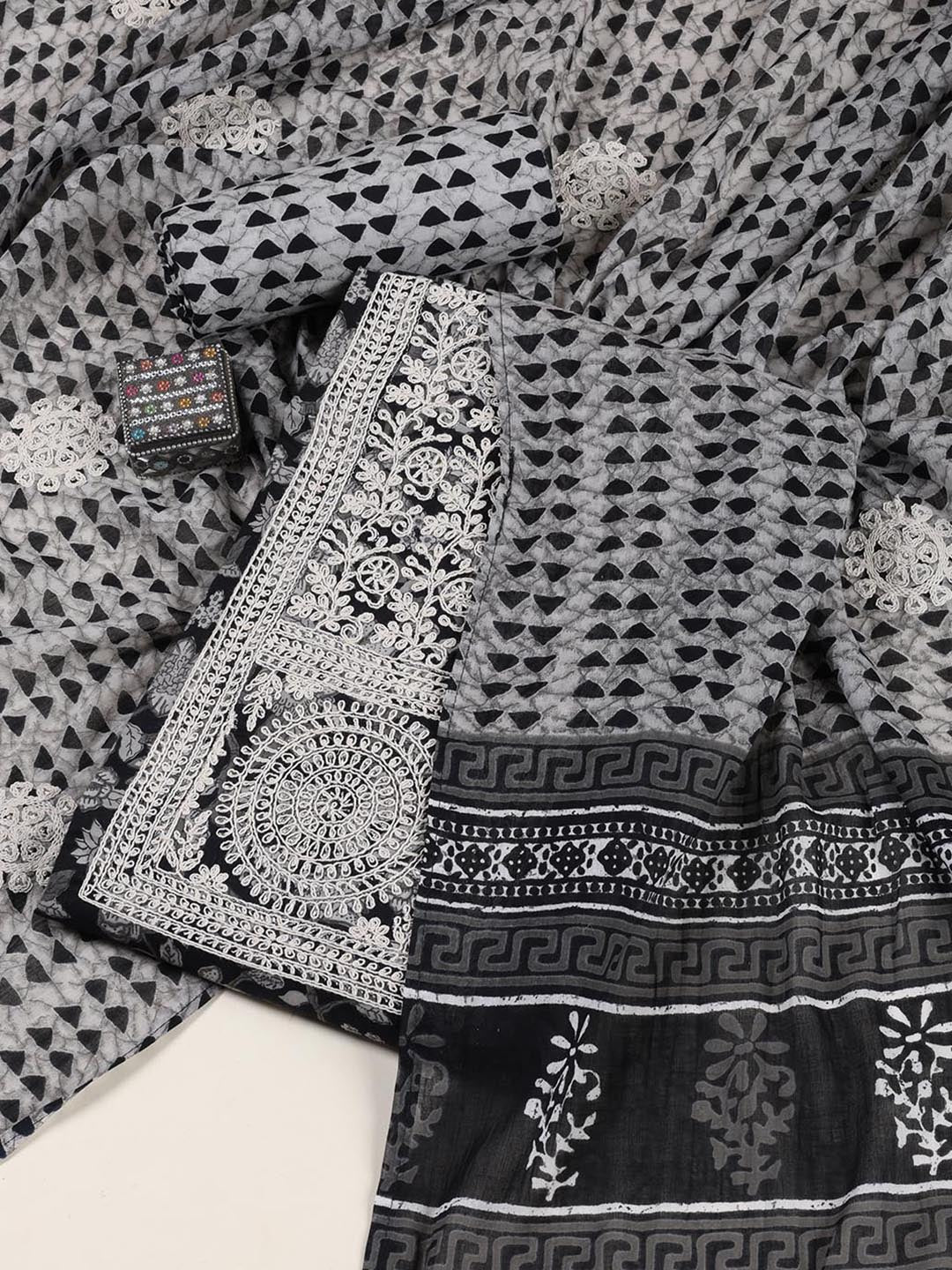Embroidered Cotton Blend Unstitched Suit Piece With Dupatta
