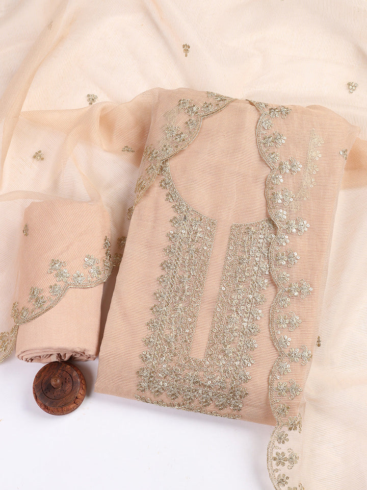 Embroidered Cotton Blend Unstitched Suit Piece With Dupatta