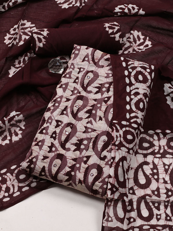 Printed Cotton Blend Unstitched Suit With Dupatta
