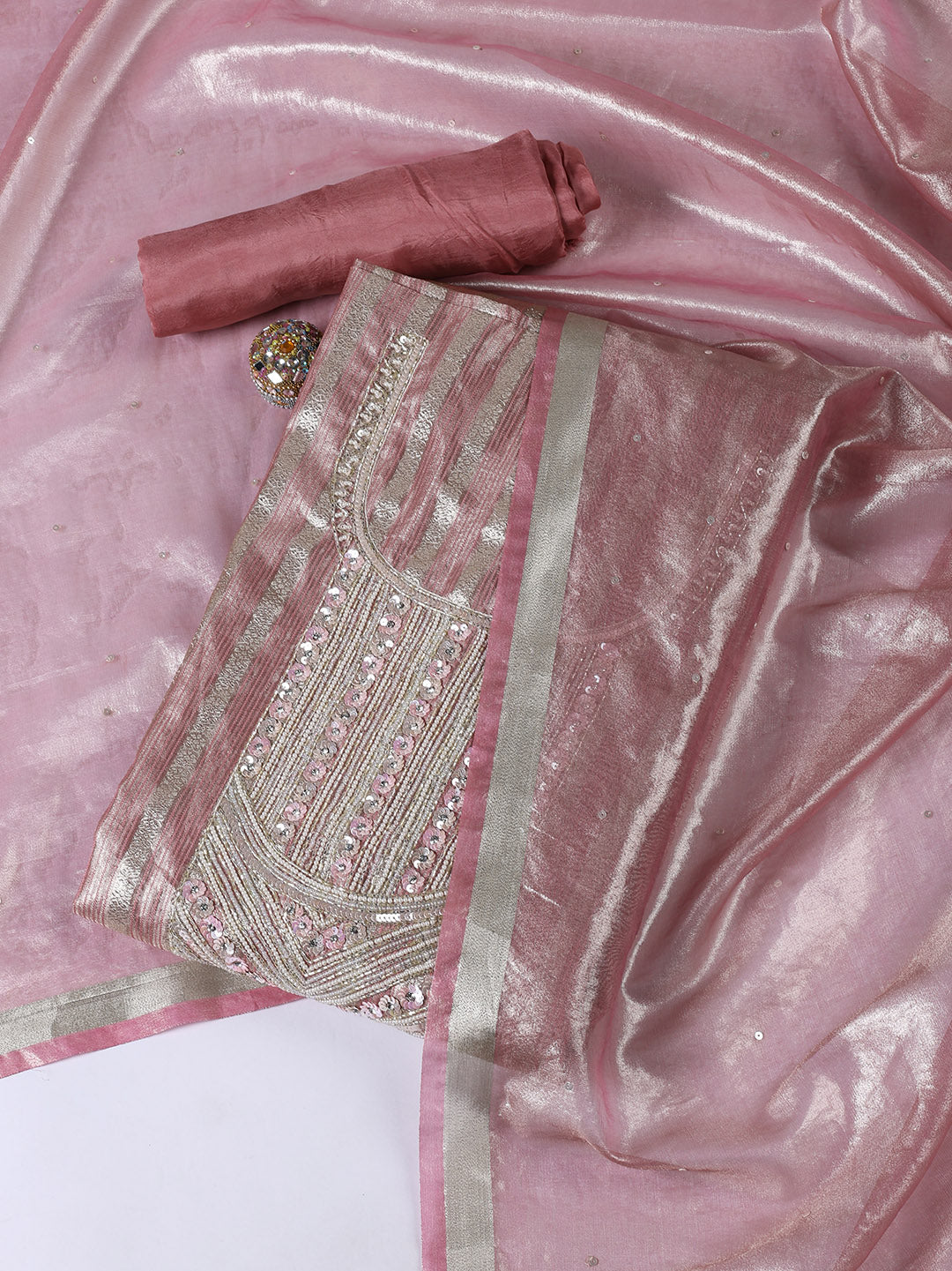 Neck Embroidered Tissue Unstitched Suit With Dupatta